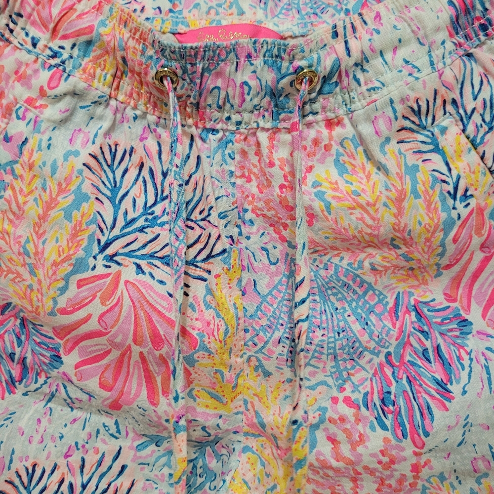 Lilly Pulitzer Splendor In The Sand 100% Linen Emora Pants Sz 00 - Picture 4 of 13